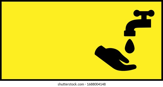 A sign with the outline of a washing hand. Suitable for writing any rule. During a coronavirus pandemic, this placard can be used in various areas.