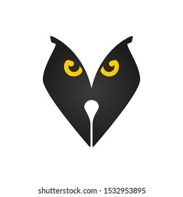 Sign owl in the form of a pen for ink, for a creative studio or illustrator, writer