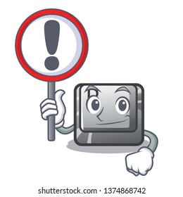 With sign P button installed on cartoon computer