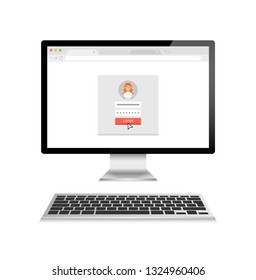 Sign in page on computer display screen. Female avatar. Vector illustration.