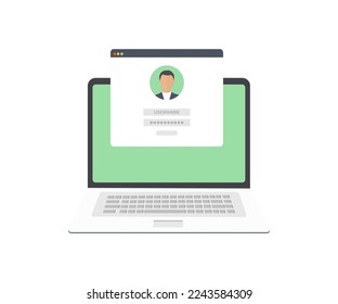 Sign in page on laptop screen logo design. Desktop computer with login form and sign in button. Secure login and sign up concept  vector design and illustration.
