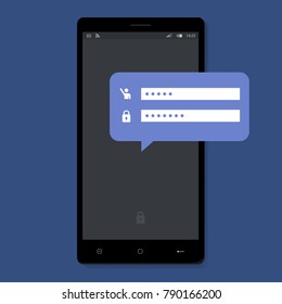 Sign in page on smartphone screen. Sign in button. Mobile account. Modern concept for web banners, web sites, infographics. Creative flat design vector illustration 