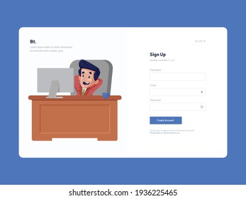 Sign up page template design. Vector graphic illustration.