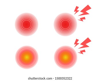 Sign of pain. Mark of aching place. Red circle - location of pain on body. Design element for medical information posters. Flat design, isolated on white background.