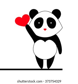 Sign of the panda with the heart - the idea for the card for Valentine`s day