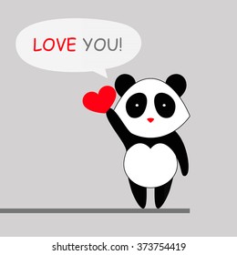 Sign of the panda with the heart - the idea for the card for Valentine`s day. Love you