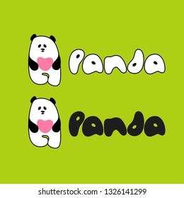 Sign of the panda with the heart. Vector template. 