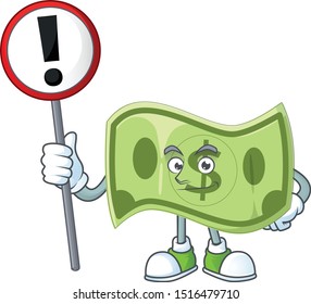 With sign paper money cartoon character with mascot