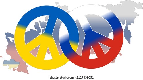 Sign of Peace filled with Russian and Ukranian flag colours on this countries map background