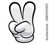 A sign of peace. Gesture V sign of victory or peace, the hand of a cartoon character in a glove with four fingers. Vector icon for apps, websites, T-shirts, etc., isolated on a white background