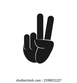 A sign of peace. Gesture V sign of victory or peace, the hand of a cartoon character in a glove with four fingers. Vector icon for apps, websites, T-shirts, etc., isolated on a white background