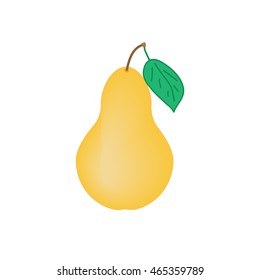 Sign pear. Fruit icon isolated on white background. Yellow organic food with green leaf symbol. Healthy concept. Trendy eco vegetarian plane mark. Agriculture logo. Stock vector illustration