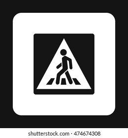 Sign pedestrian crossing icon in simple style isolated on white background. Rules of the road symbol