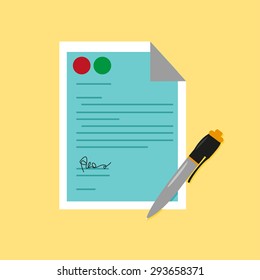 Sign Pen with a Signed Document. Editable Clip Art.