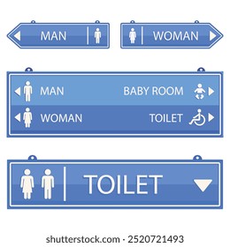 sinal para as pessoas para acessar banheiros masculinos, femininos e deficientes. ícone logotipo indicador de localização em um quarto ou edifício