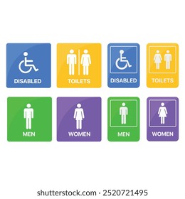 sign for people to access male, female and disabled toilets. icon logo location indicator in a room or building