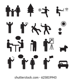 Sign of people life set.family group, work human pictograms on white.General people sign vector.