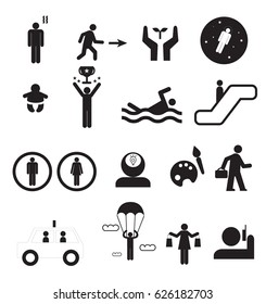 Sign of people life set.silhouette human activity, work human pictograms on white.General people sign vector.