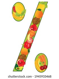 Sign percent decorative from vegetables and fruit