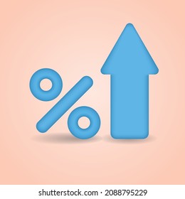 Sign, percent, up. Market movement concept. Bank deposit, profit financing. 3d vector