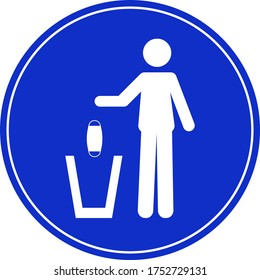 Sign of a person throwing a face mask in a trash can. Coronavirus, COVID-19 virus waste. Flat vector illustration