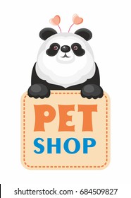 Sign "pet-shop" with images of cute animals. Vector illustration can be used in the design of business cards, flyers, newsletters