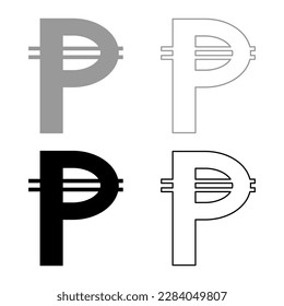 Sign of Philippine peso currency money symbol Pesos set icon grey black color vector illustration image solid fill outline contour line thin flat style