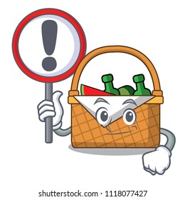 With sign picnic basket character cartoon