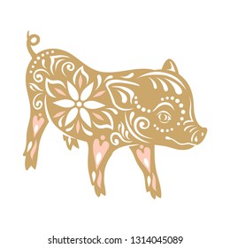 Sign pig. Happy Chinese New year 2019 year of the pig. Hand drawn style vector design illustrations. 
Decorative design element