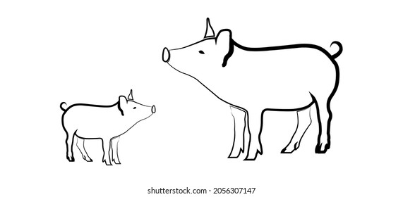 The sign of the pig. Isolated black outline of a pig on a white background. Vector illustration