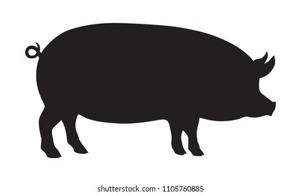 Знак свинья. Изолированный черный силуэт свиньи на белом фоне. Векторная иллюстрация