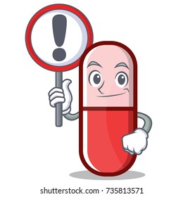 With sign pill capsule cartoon character