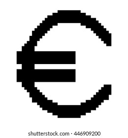 Sign pixel euro black. Monochrome icon isolated on white background. Pixelated design. Logo for business. Europe finance symbol made of pixels. Mark of commerce. Stock vector illustration
