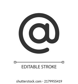 At sign pixel perfect linear ui icon. Email address. Online communication. Ampersand. GUI, UX design. Outline isolated user interface element for app and web. Editable stroke. Arial font used