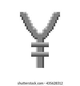 Sign pixel yen grey. Monochrome icon isolated on white background. Pixelated design. Logo for business. Japan finance symbol made of pixels. Mark of commerce. Stock vector illustration