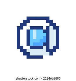 At sign pixelated RGB color ui icon. Email address. Online communication. Simplistic filled 8bit graphic element. Retro style design for arcade, video game art. Editable vector isolated image