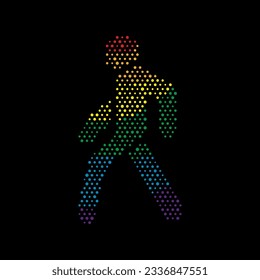 Firma con peatón de hombre arco iris que camina pixelado