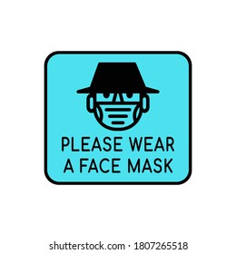 Sign, please wear a facemask with a blue background. avoid covid-19 virus, Man wearing mask, outline design vector illustration