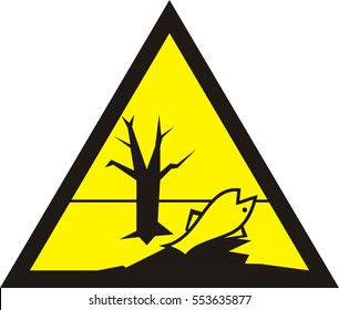 Sign of poisonous in yellow triangle. Harmful chemicals. Dead fish. Vector illustration.