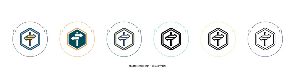 Sign post icon in filled, thin line, outline and stroke style. Vector illustration of two colored and black sign post vector icons designs can be used for mobile, ui, web