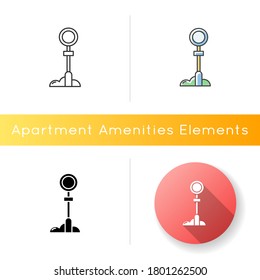 Sign post icon. Traffic sign for urban infrastructure. Guidepost for transportation. Regulate public transit on street. Linear black and RGB color styles. Isolated vector illustrations