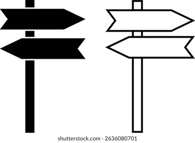  Sign post outline and filled icon. silhouette with black outline style. direction icon illustration isolated vector sign symbol
