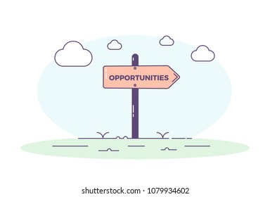 Sign post pointing towards opportunities. Vector concept background illustration