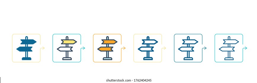 Sign post vector icon in 6 different modern styles. Black, two colored sign post icons designed in filled, outline, line and stroke style. Vector illustration can be used for web, mobile, ui