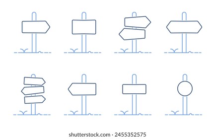 Sign posts vector thin line icons. Road signboards pointing to different directions. Empty blank outline