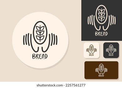 Sign of premium quality bakery products.Vector icon of fresh bun, wheat, with text. Bakery shop or bakery logo design