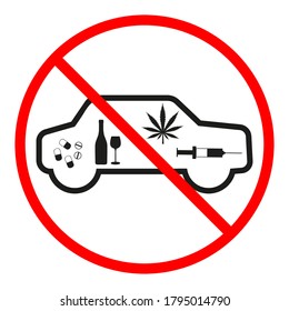 sign prohibited alcohol and drugs while driving alcohol in red crossed out circle