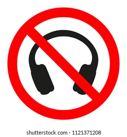 sign prohibited headphones on white background.