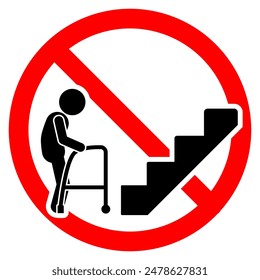 sign prohibiting disabled people from passing through the staircase because it is dangerous