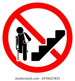 sign prohibiting disabled people from passing through the staircase because it is dangerous